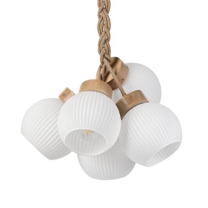 Pendelleuchte mit Kabel LOOMIS 5xE27/15W/230V 130 cm beige/Eiche