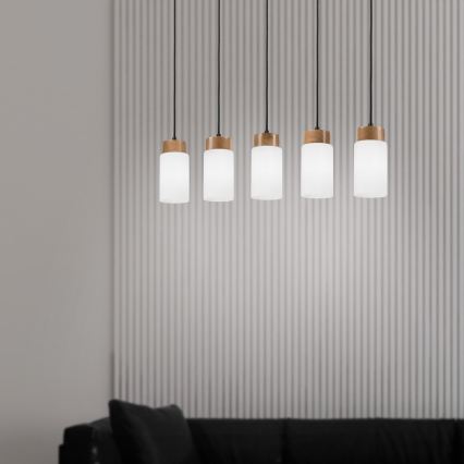 Pendelleuchte mit Kabel MARKUS 5xE27/15W/230V schwarz/Eiche
