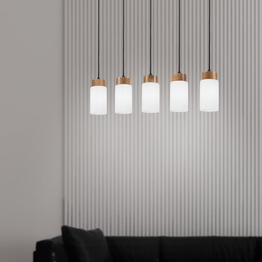 Pendelleuchte mit Kabel MARKUS 5xE27/15W/230V schwarz/Eiche