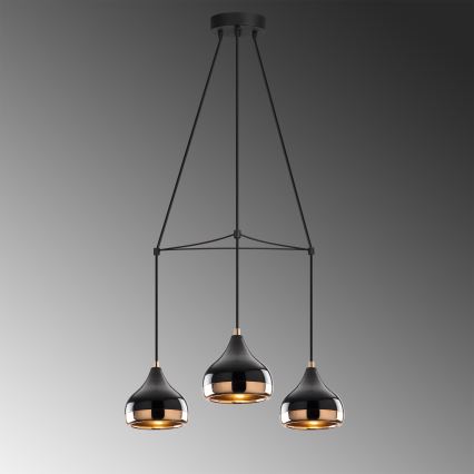 Pendelleuchte mit Kabel YILDO 3xE27/40W/230V schwarz/kupfer