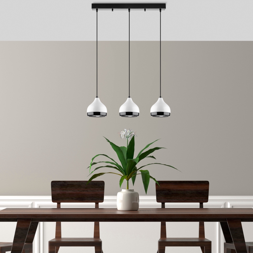 Pendelleuchte mit Kabel YILDO 3xE27/40W/230V weiß/schwarz