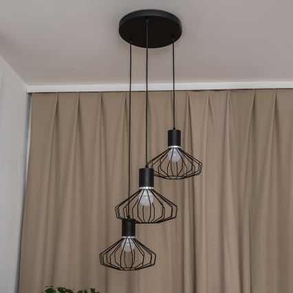Pendelleuchte mit Kabelaufhängung SOLANO 3xE27/15W/230V schwarz/hochglanzchrom