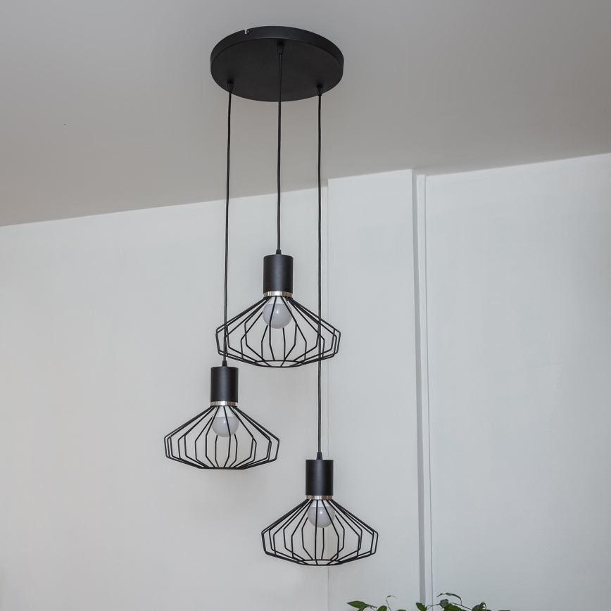 Pendelleuchte mit Kabelaufhängung SOLANO 3xE27/15W/230V schwarz/hochglanzchrom