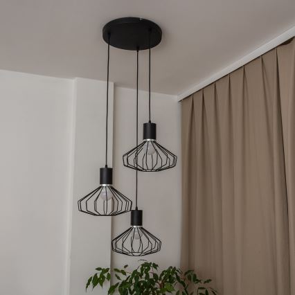 Pendelleuchte mit Kabelaufhängung SOLANO 3xE27/15W/230V schwarz/hochglanzchrom