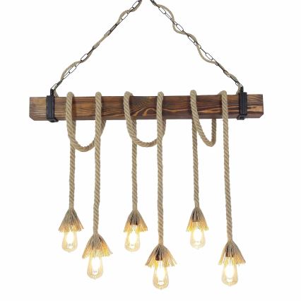 Pendelleuchte mit Seilaufhängung KUTUK 6xE27/40W/230V Kiefer