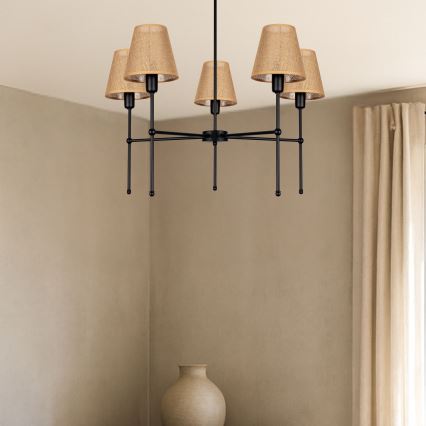 Pendelleuchte mit Stange MADELA 5xE14/40W/230V Jute/Schwarz