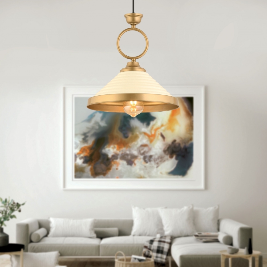 Pendelleuchte MONZA 1xE27/40W/230V Ø 30 cm creme/braun