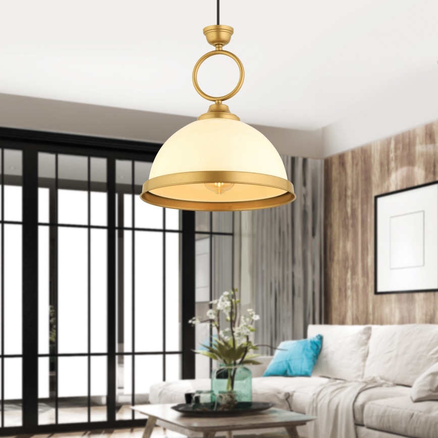 Pendelleuchte MONZA mit Kabelaufhängung, 1x E27/40 W/230 V, Ø 26 cm, creme/bronze