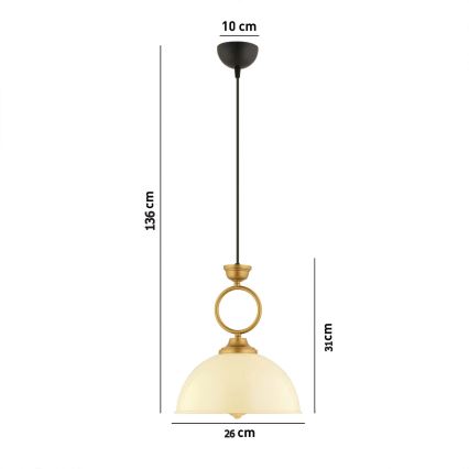 Pendelleuchte MONZA mit Kabelaufhängung, 1x E27/40 W/230 V, Ø 26 cm, creme/bronze