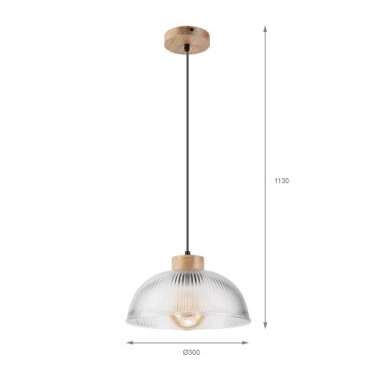 Pendelleuchte PIA an Kabel 1xE27/60W/230V, Durchmesser 30 cm, Eiche