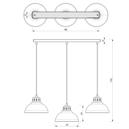 Pendelleuchte SVEN mit Kabel 3xE27/15W/230V cremefarben