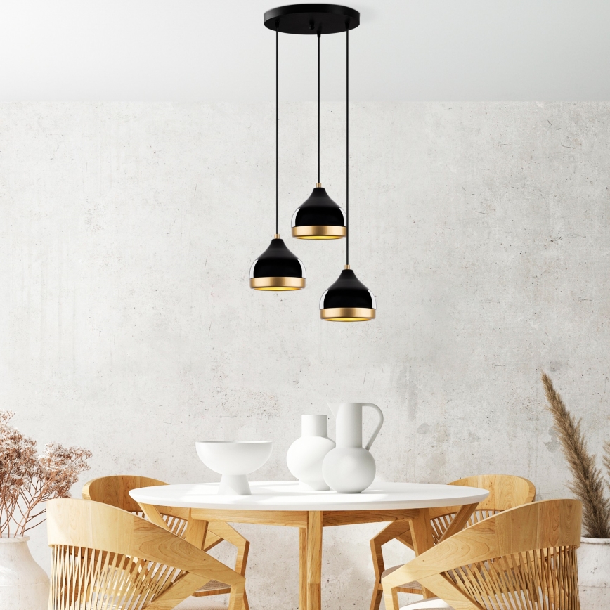 Pendelleuchte YILDO mit Kabel 3xE27/40W/230V schwarz/gold
