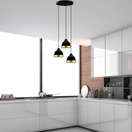 Pendelleuchte YILDO mit Kabel 3xE27/40W/230V schwarz/gold