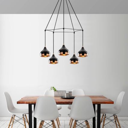 Pendelleuchte YILDO mit Seilaufhängung 5xE27/40W/230V schwarz/kupfer