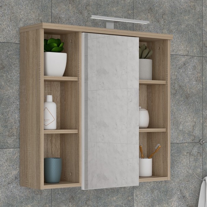 Pensile da bagno con specchio VENOM bianco/rovere sonoma