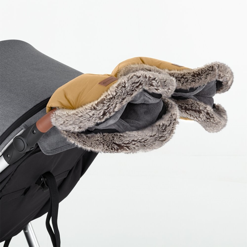 PETITE&MARS - SET Kinderfußsack 4in1 COMFY + Handwärmer für Kinderwagen FURRY Elegant Caramel