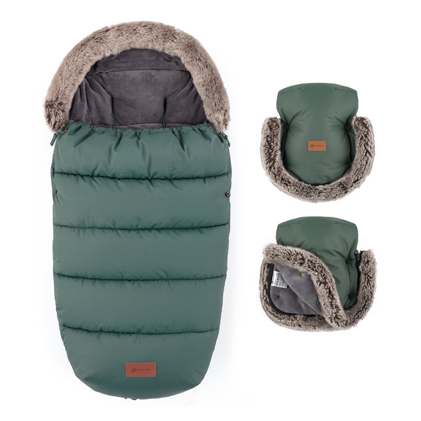 PETITE&MARS - ENSEMBLE Chancelière 4 en 1 COMFY + moufles pour poussette FURRY Kaki