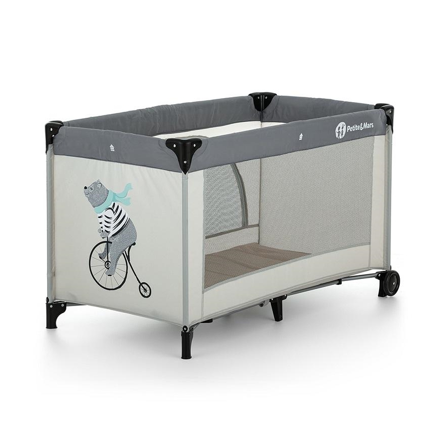 PETITE&MARS - Lettino da viaggio NYJA TEDDY BIKER grigio/beige
