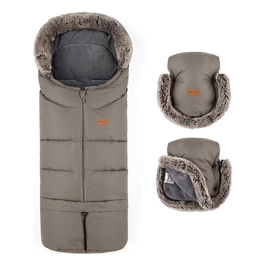 PETITE&MARS - LOT Chancelière pour bébé 4en1 ARCTIC + cache-mains pour poussette FURRY Mocha Mousse