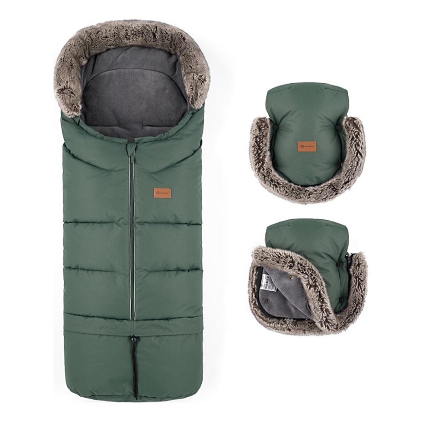 PETITE&MARS - LOT Chancelière pour bébé 4en1 ARCTIC + cache-mains pour poussette FURRY Veritable Khaki