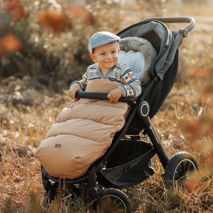 PETITE&MARS - LOT Chancelière pour bébé 4en1 COMFY + cache-mains pour poussette FURRY Elegant Caramel