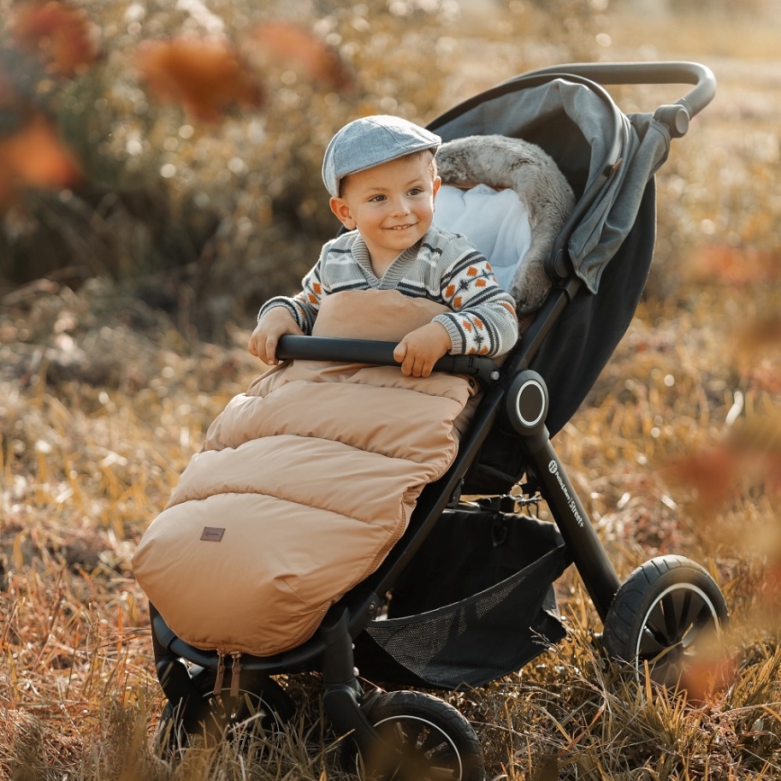 PETITE&MARS - LOT Chancelière pour bébé 4en1 COMFY + cache-mains pour poussette FURRY Elegant Caramel