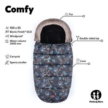PETITE&MARS - LOT Chancelière pour bébé 4en1 COMFY + cache-mains pour poussette FURRY Elegant Caramel