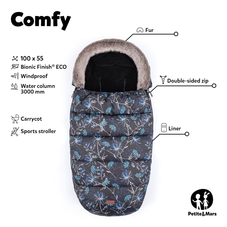 PETITE&MARS - LOT Chancelière pour bébé 4en1 COMFY + cache-mains pour poussette FURRY Pastel Peach