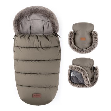 PETITE&MARS - SET Baby-Fußsack 4-in-1 COMFY + Handmuff für Kinderwagen FURRY Mocha Mousse