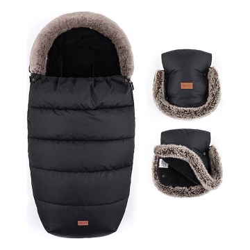 PETITE&MARS - SET Baby-Fußsack 4in1 COMFY + Kinderwagen-Handschuhe FURRY Forever Black
