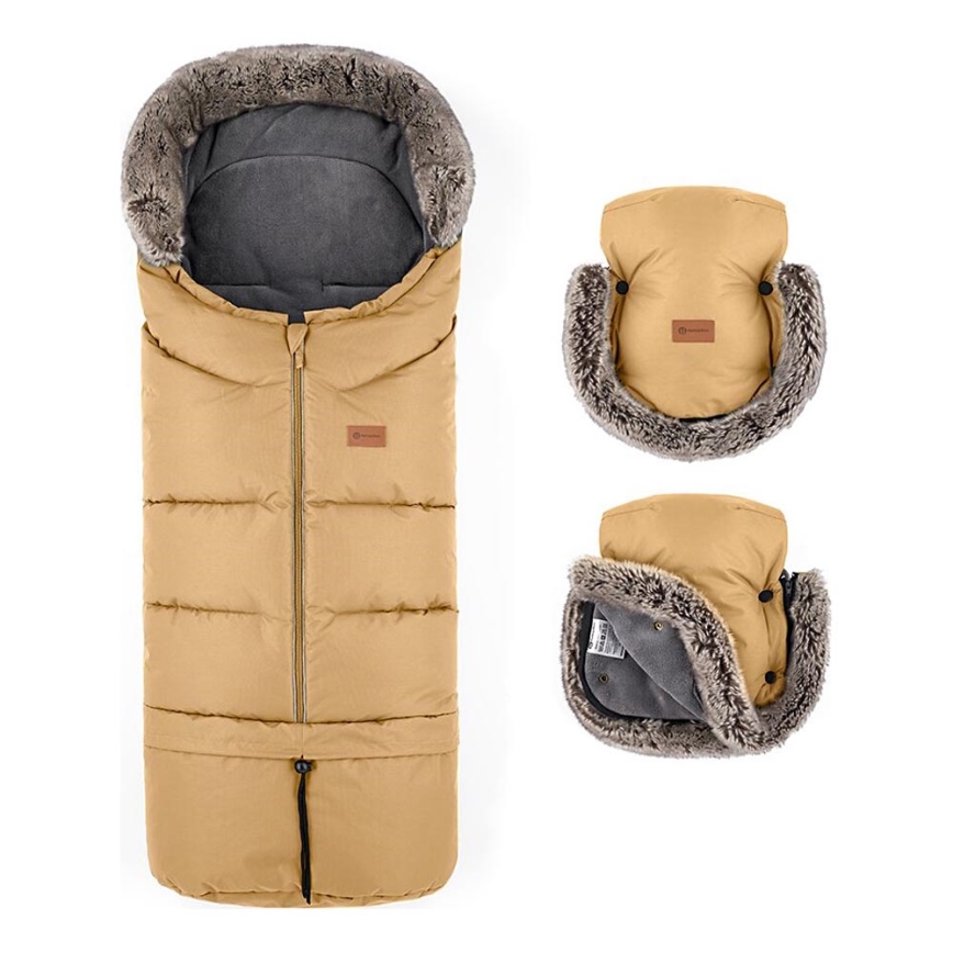 PETITE&MARS - SET Coprigambe per bambini 4in1 ARCTIC + stroller mano muffs FURRY Elegant Caramel