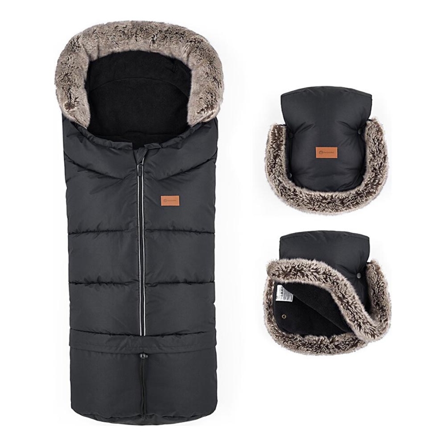 PETITE&MARS - SET Coprigambe per bambini 4in1 ARCTIC + stroller mano muffs FURRY Forever Black