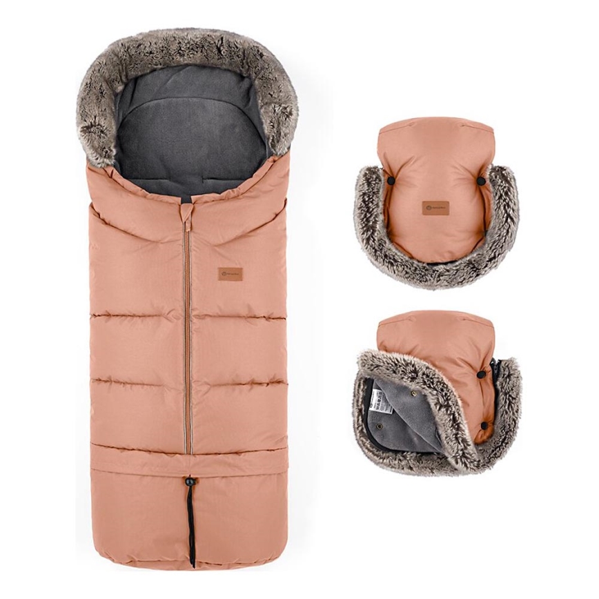 PETITE&MARS - SET Coprigambe per bambini 4in1 ARCTIC + stroller mano muffs FURRY Pastel Peach