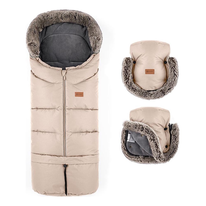 PETITE&MARS - SET Coprigambe per bambini 4in1 ARCTIC + stroller mano muffs FURRY Rosa Petal
