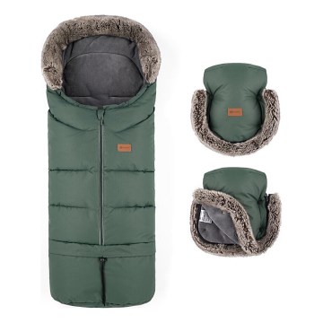 PETITE&MARS - SET Coprigambe per bambini 4in1 ARCTIC + stroller mano muffs FURRY Veritable Khaki