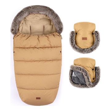 PETITE&MARS - SET Coprigambe per bambini 4in1 COMFY + stroller mano muffs FURRY Elegant Caramel