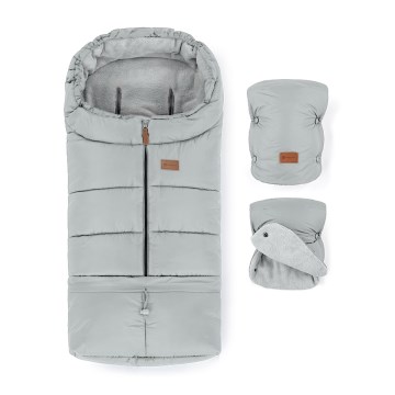 PETITE&MARS - SET Kinderfußsack 3-in-1 JIBOT + Handmuffs für den Kinderwagen JASIE hellgrau