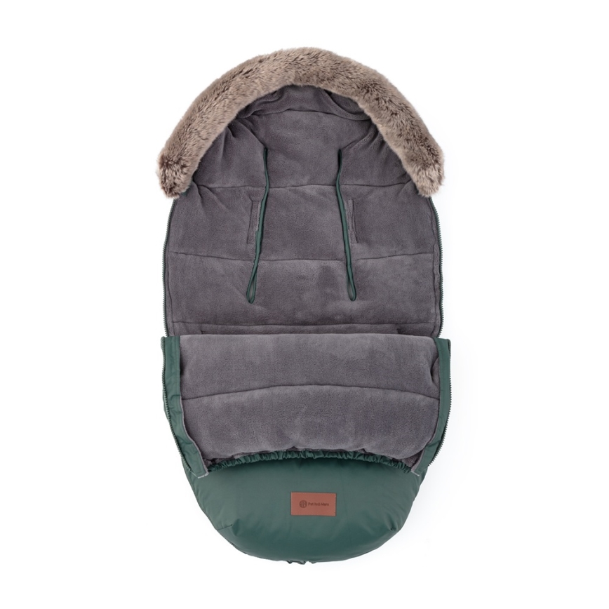 PETITE&MARS - SET Kinderfußsack 4-in-1 COMFY + Handmuffs für Kinderwagen FURRY Khaki