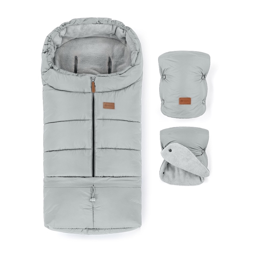 PETITE&MARS - SET Sacco nanna 3 in 1 JIBOT + muffole per passeggino JASIE grigio chiaro