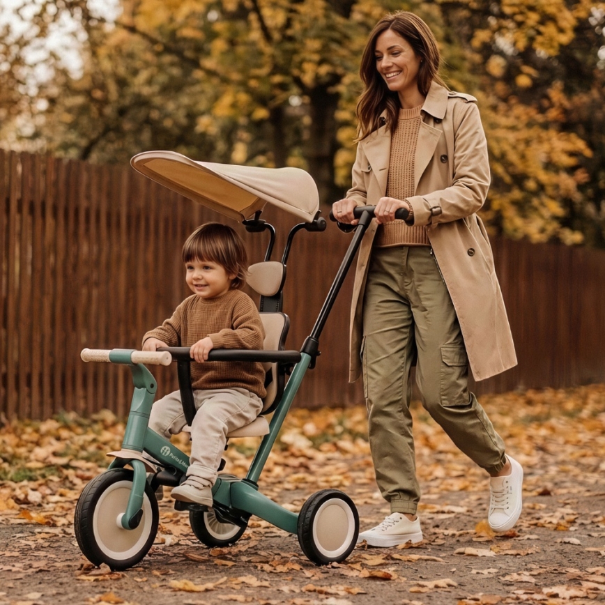 PETITE&MARS - Triciclo 5 in 1 per bambini TURBO PLUS Misty Green
