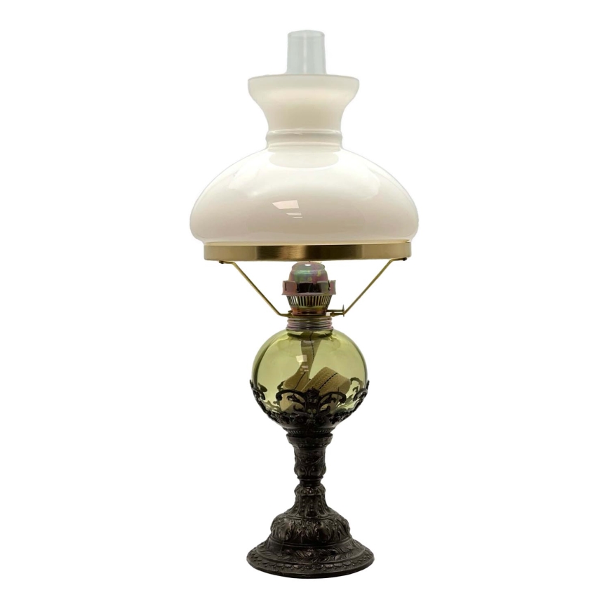 Petroleumlampe DRAHOMÍRA 50 cm waldgrün, mit Zinn verziert