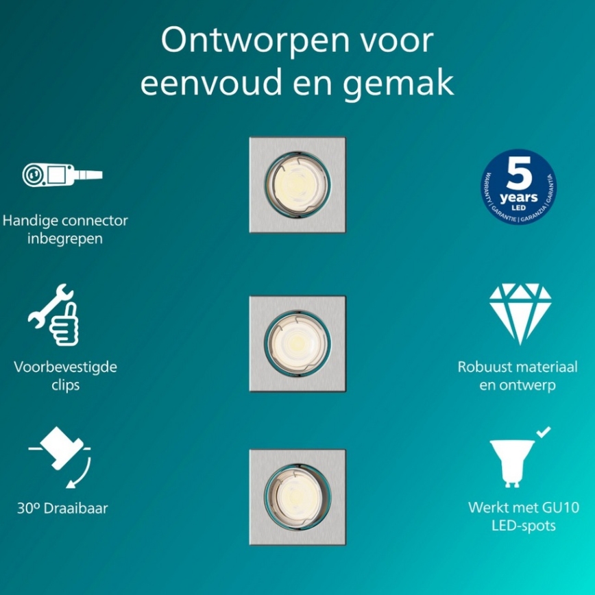 Philips - 3er-Set Deckeneinbauleuchte PERIDOT, 1x GU10/7W/230V, silber