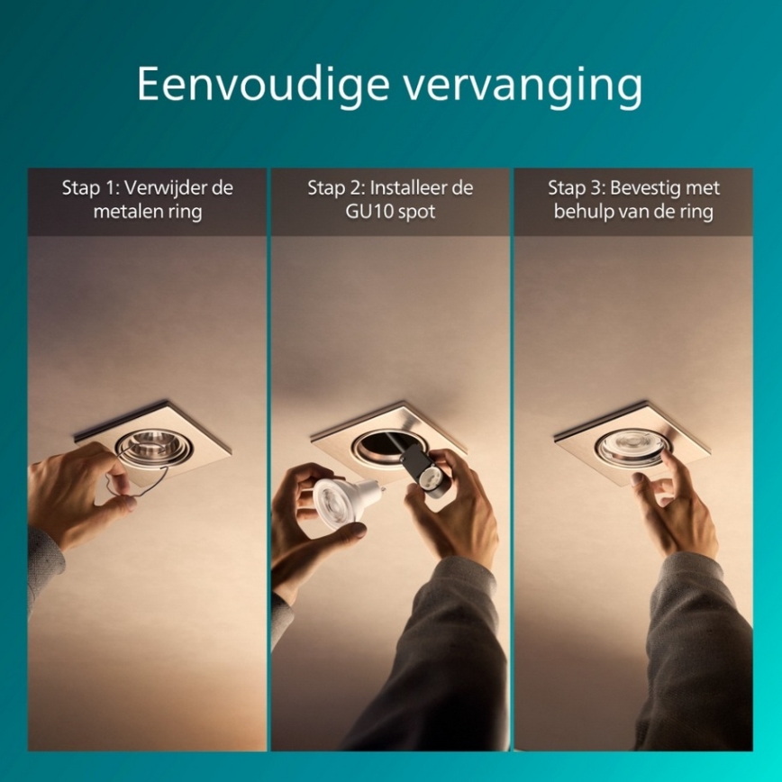 Philips - 3er-Set Deckeneinbauleuchte PERIDOT, 1x GU10/7W/230V, silber