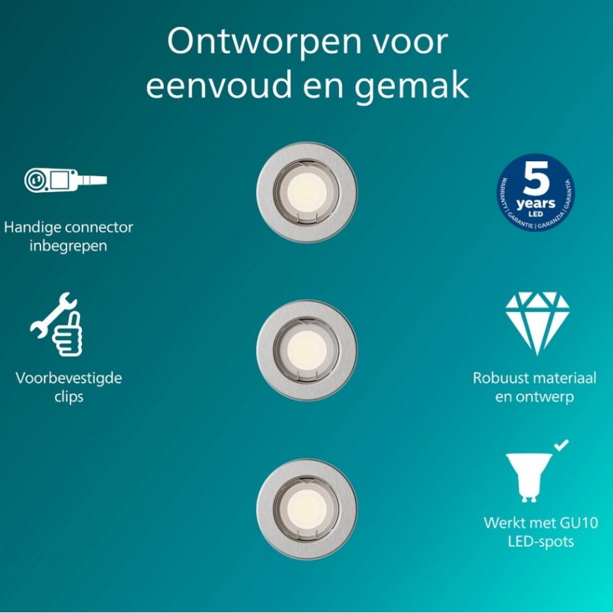 Philips - 3er-Set Einbauleuchte PERIDOT 1xGU10/7W/230V silber