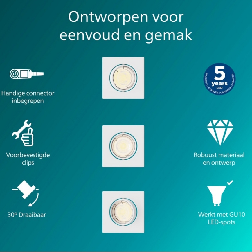Philips - 3er-Set Einbauleuchte PERIDOT 1xGU10/7W/230V weiß