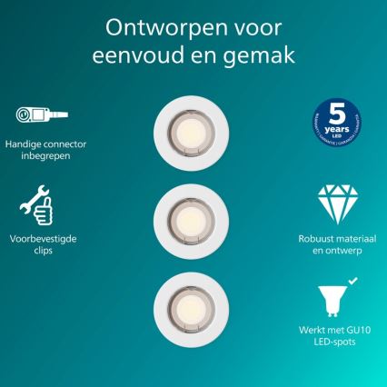 Philips - 3er-Set Einbauleuchte PERIDOT 1xGU10/7W/230V weiß
