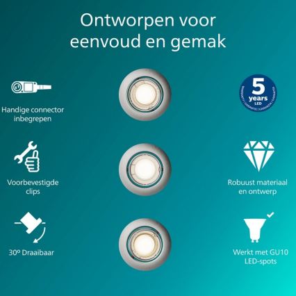 Philips - 3er-Set Einbauleuchten PERIDOT 1xGU10/7W/230V silber