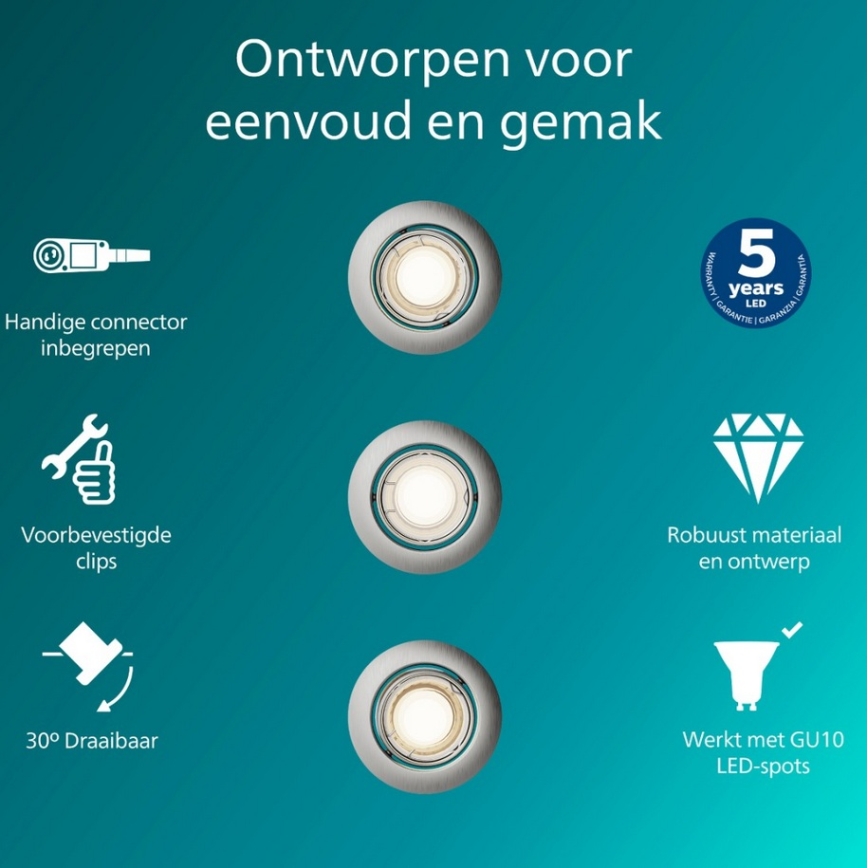 Philips - 3er-Set Einbauleuchten PERIDOT 1xGU10/7W/230V silber