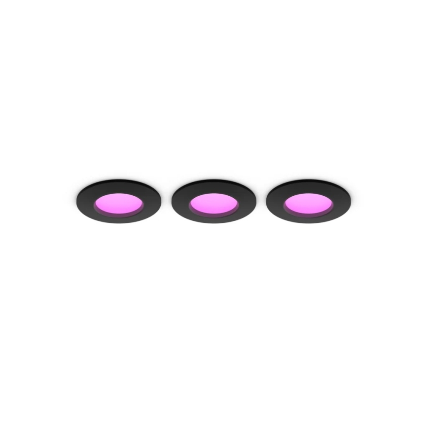 Philips - Set 3x LED RGBW dimmbare Badezimmer-Einbauleuchten Hue SLIM LED/8,3W/230V 1000-20000K schwarz P44