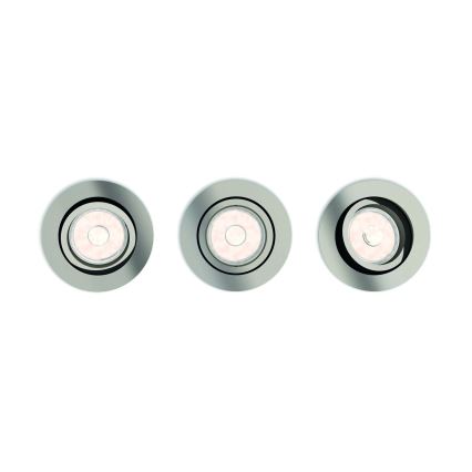Philips - 3er-Set dimmbare LED-RGBW-Einbauleuchten 1x GU10/4,8W/230V, mattchrom + Fernbedienung